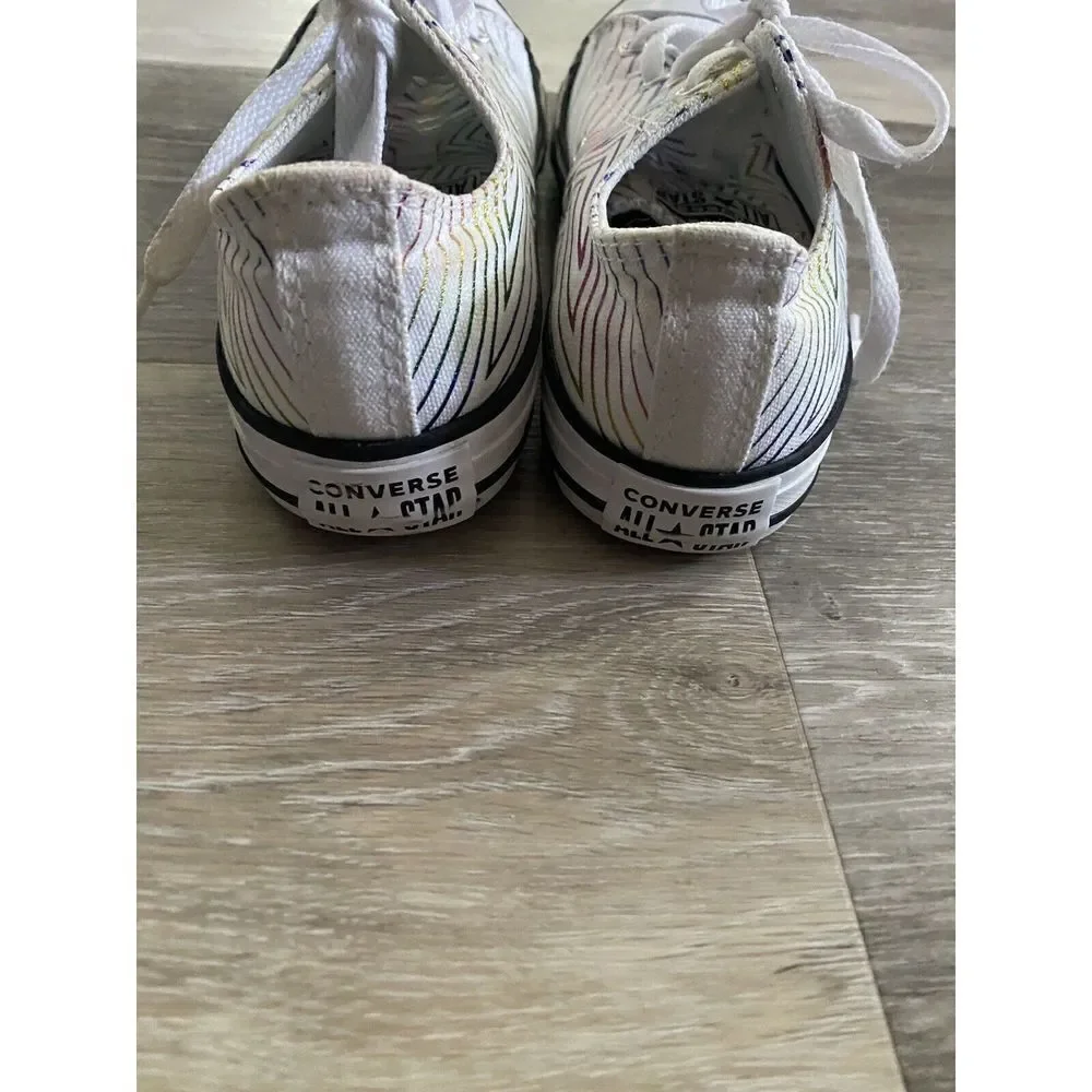 Converse Shoes Youth 3 Rainbow Star Sneakers White Canvas Low Top Casual 665398F